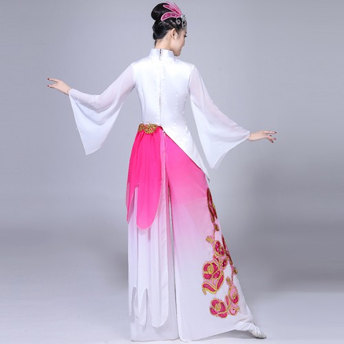 Ancient chinese folk dance costumes for female women pink gradient fairy competition stage performance professional drama cosplay dancing dresses